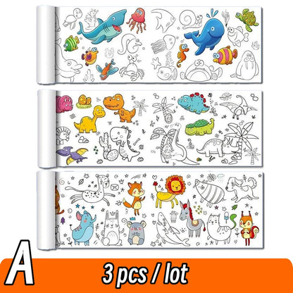 0.9/3M Space Food Animal Canvas Children's Drawing Roll DIY Coloring Paper Roll Color Filling Graffiti Paper-cut Painting School ALPENZO