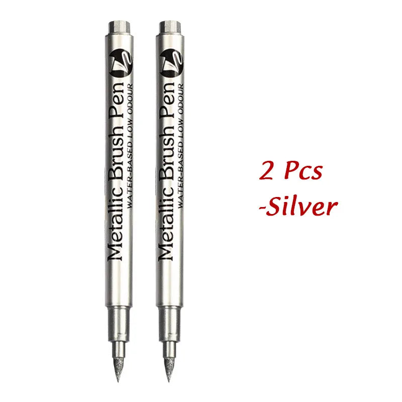 1/2Pcs Brush Metallic Marker Pens Gold Silver Permanent Art Markers Crafts Scrapbooking Painting Stationery School Supplies ALPENZO
