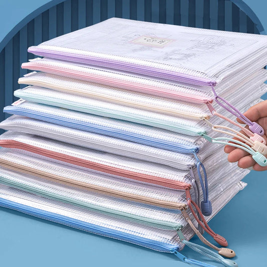 Zipper Mesh Bags A4/A5 Plastic Zipper Bags For Organizing Zipper Mesh Bags Waterproof Clear Travel Bags Office Supplies Document ALPENZO