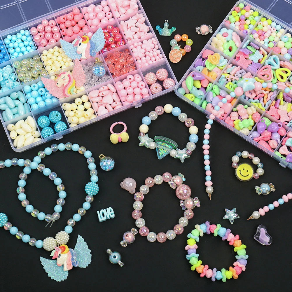 500pcs DIY Handmade Beaded Children's Toy Creative Loose Spacer Beads Crafts Making Bracelet Necklace Jewelry Kit Girl Toy Gift ALPENZO
