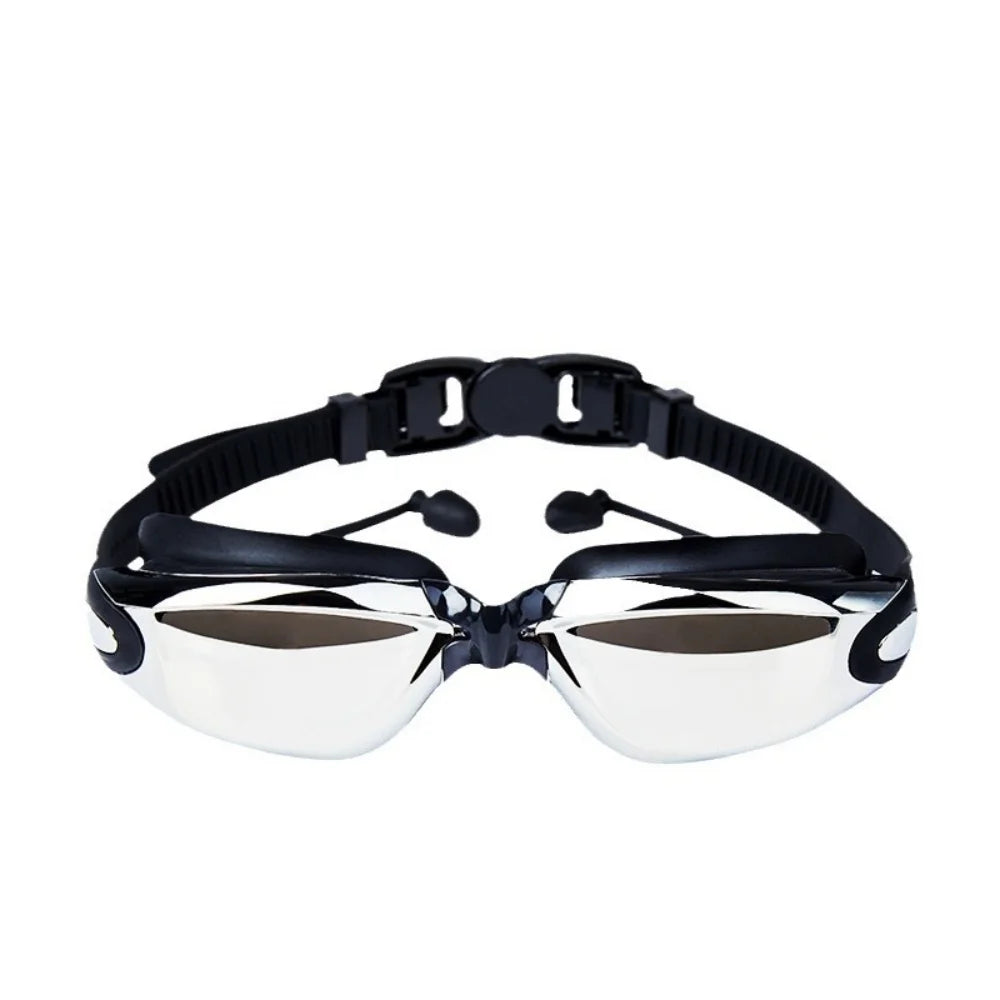 Swimming Goggles Adult Myopia Swimming Goggles One-piece Earplugs Electroplating Anti-fog High-definition Swimming Goggles