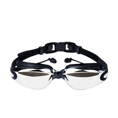 Swimming Goggles Adult Myopia Swimming Goggles One-piece Earplugs Electroplating Anti-fog High-definition Swimming Goggles