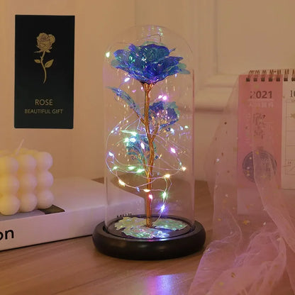 Valentines Day Gift for Girlfriend Eternal Rose LED Light Foil Flower In Glass Cover Mothers Day Wedding Favors Bridesmaid Gift - ALPENZO