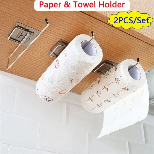 Kitchen paper towel stand glue toilet rack towel, hang tissue dispenser roll napkin cabinet storage accessories, 2 pieces - ALPENZO
