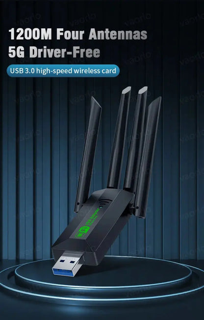 Original 4 Antennas 1200Mbps WiFi USB 3.0 Adapter 2.4G/5GHZ Dual Band WiFi Dongle Wireless Network Card 802.11AX For Win 10/11 - ALPENZO