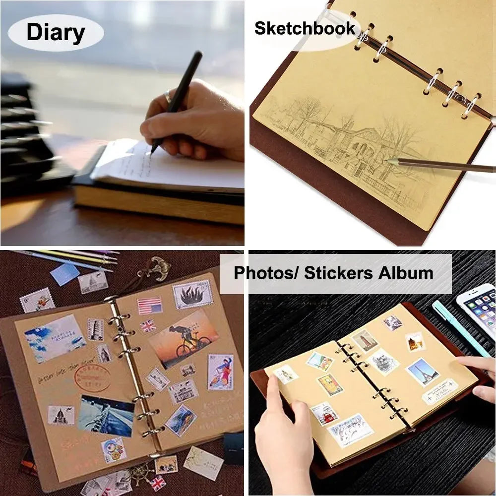 Retro Notebooks & Journals Agenda  Binder Sketch Book Leather Soft Cover 14x10cm Replaceable Kraft Paper Inner Korean Stationery ALPENZO