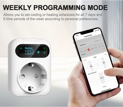 Tuya WIFI Digital Thermostat Socket 16A Outlet Plug Remote Temperature Controller Timer Switch Cooling Heating 3M NTC Sensor - ALPENZO