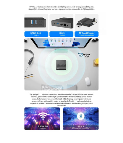 SOYO M2 Mini PC: Powerful 6GB RAM, 64GB EMMC, Intel N4000, Windows 11 - Compact & Ideal for Home, Business & Gaming - ALPENZO