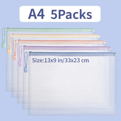 Zipper Mesh Bags A4/A5 Plastic Zipper Bags For Organizing Zipper Mesh Bags Waterproof Clear Travel Bags Office Supplies Document ALPENZO