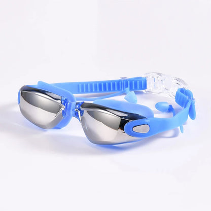 Swimming Goggles Adult Myopia Swimming Goggles One-piece Earplugs Electroplating Anti-fog High-definition Swimming Goggles