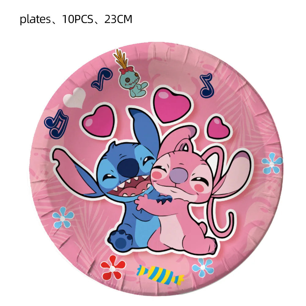 Disney Pink Lilo&Stitch Birthday Party Decorations Disposable Plate Angel Balloon Baby Shower Girls Birthday Party Supplies ALPENZO