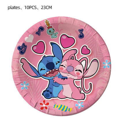 Disney Pink Lilo&Stitch Birthday Party Decorations Disposable Plate Angel Balloon Baby Shower Girls Birthday Party Supplies ALPENZO
