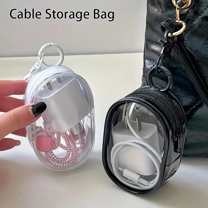 2pcs Multifunctional Clear Data Cable Storage Box Outdoor Travel Headset Storage Bag Data Cable Round Storage Bag
