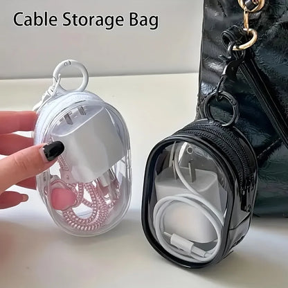 2pcs Multifunctional Clear Data Cable Storage Box Outdoor Travel Headset Storage Bag Data Cable Round Storage Bag