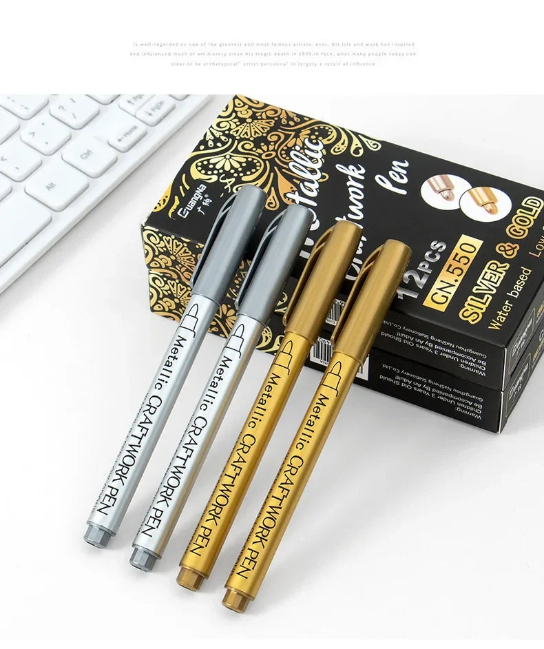1/2Pcs Brush Metallic Marker Pens Gold Silver Permanent Art Markers Crafts Scrapbooking Painting Stationery School Supplies ALPENZO
