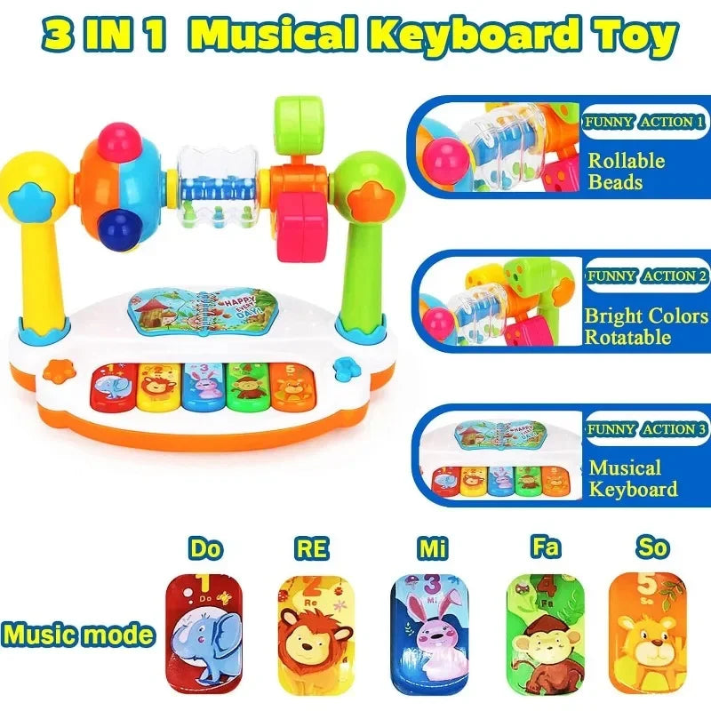 Baby Piano Toys Kids Rotating Music Piano Keyboard with Light Sound, Musical Toys for Toddlers,Early Educational Music Toy Gifts ALPENZO