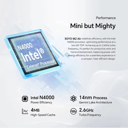 SOYO M2 Air  Mini PC: Powerful 6GB RAM, 128GB EMMC, Intel N4000, Windows 11 Pro - Compact & Ideal for Home, Business & Gaming - ALPENZO