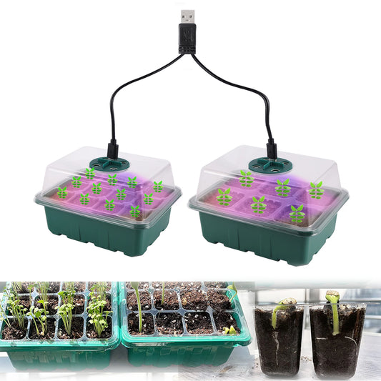 Seed Starter Tray Box With LED Grow Light Nursery Pot Seedling Germination Planter Adjustable Ventilation Humidity 6/12/13 Cell - ALPENZO
