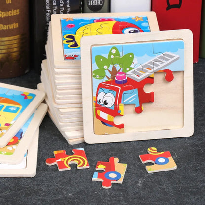 Hot Sale 11X11CM Kids Wooden Puzzle Baby Cartoon Animal Traffic Tangram Wood Puzzle Educational Jigsaw Toys For Children Gifts ALPENZO