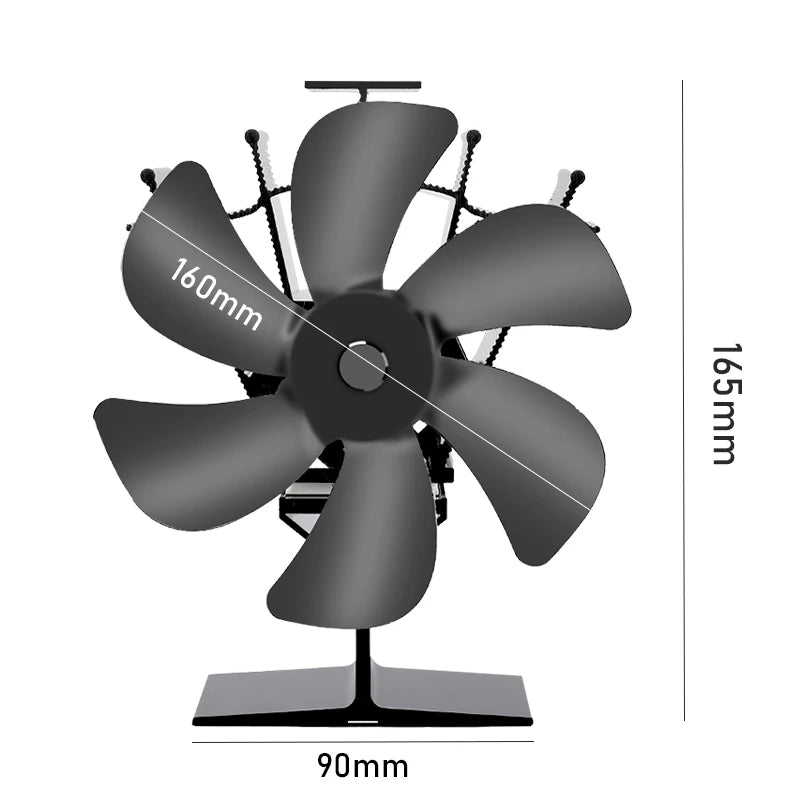 Heat Powered Stove Fan Eco Quiet Black 6 Blades Log Wood Burner Fireplace Fan Winter Warmer Home Efficient Heat Distribution - ALPENZO