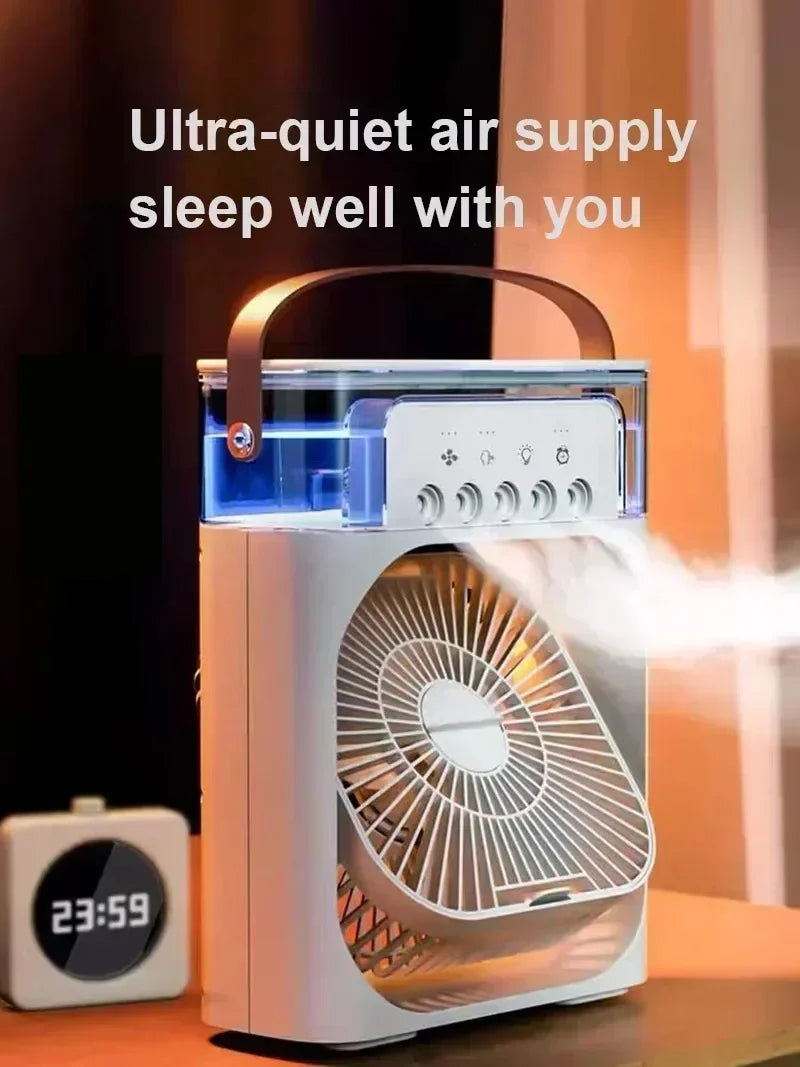 Portable Humidifier Fan Air Conditioners USB Electric Fan LED Night Light Water Mist Fun 3 In 1 Air Cooler Humidifie For Home - ALPENZO