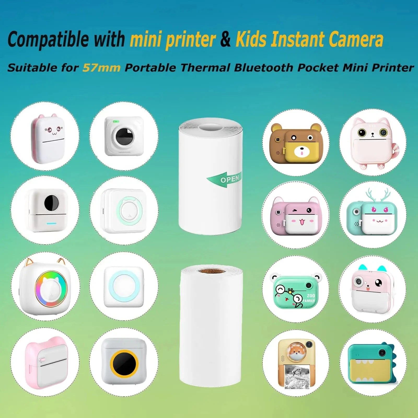 Thermal Printer Paper Rolls for Mini 10 Rolls 2.2in x 19ft  Pocket Printer White Colors Sticky Receipt Paper Rolls POS Papers ALPENZO