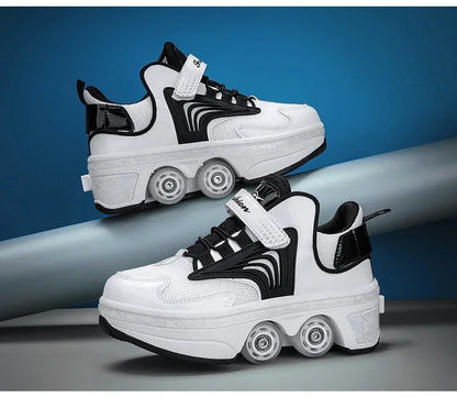 NEW children's sports roller skates deformation shoes 4 four-wheeled roller skates adult runaway shoes student deformation wheel