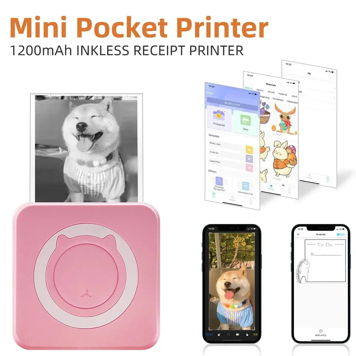 Portable Mini Thermal Printer Wirelessly BT 203dpi Photo Label Memo Wrong Question Printing With USB Cable Imprimante Portable - ALPENZO