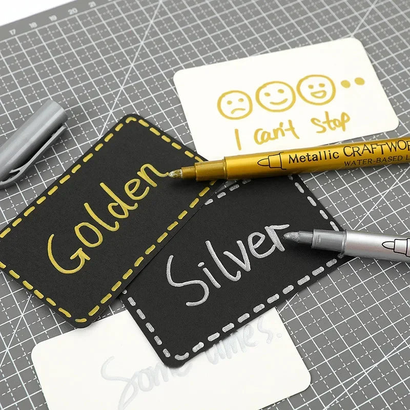 1/2Pcs Brush Metallic Marker Pens Gold Silver Permanent Art Markers Crafts Scrapbooking Painting Stationery School Supplies ALPENZO