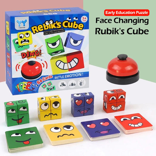 Kids Face Change Expression Puzzle Building Blocks Montessori Cube Table Game Toy Early Educational Toys for Children Gifts ALPENZO