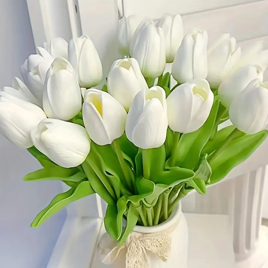 10Pcs Artificial Flower Realistic Touch Tulip Scrapbooking Vase Home Decor Wedding Garden Arch Garland  Mother's Day Bouquet diy - ALPENZO