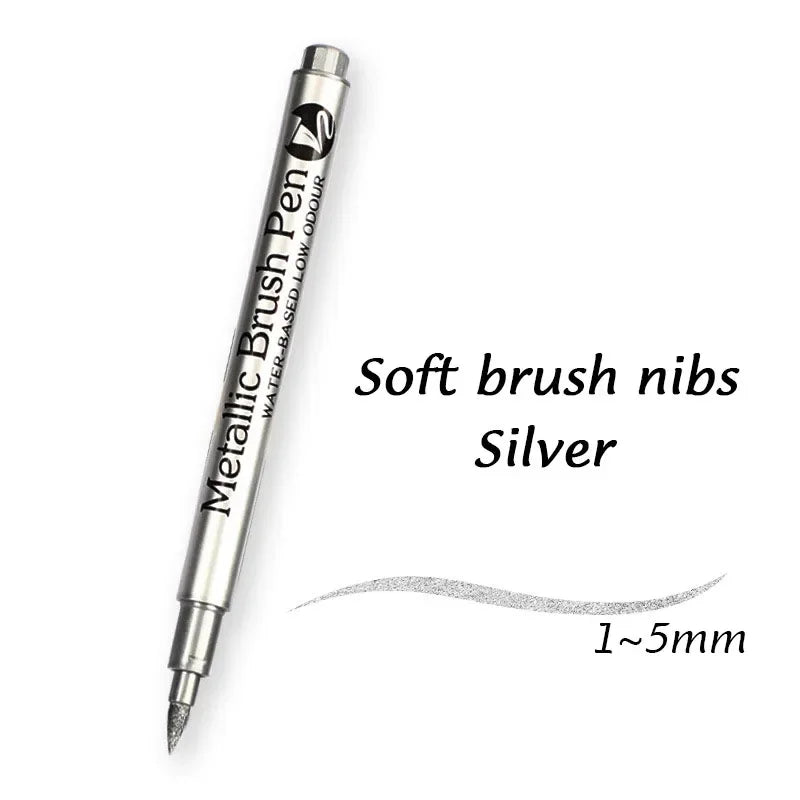 1/2Pcs Brush Metallic Marker Pens Gold Silver Permanent Art Markers Crafts Scrapbooking Painting Stationery School Supplies ALPENZO