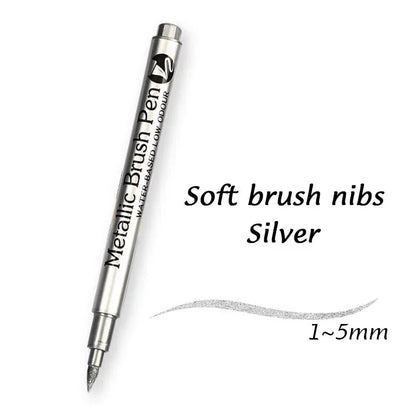 1/2Pcs Brush Metallic Marker Pens Gold Silver Permanent Art Markers Crafts Scrapbooking Painting Stationery School Supplies ALPENZO