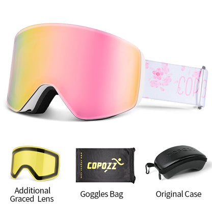 COPOZZ Winter Professional Men Women Ski Goggles Set Magnetic Quick-Change Double Layers Anti-Fog Snowboard Goggles Adults