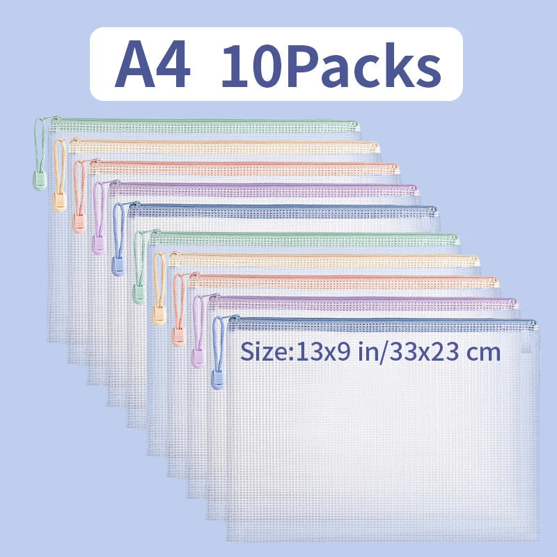 Zipper Mesh Bags A4/A5 Plastic Zipper Bags For Organizing Zipper Mesh Bags Waterproof Clear Travel Bags Office Supplies Document ALPENZO