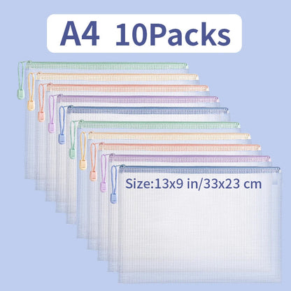 Zipper Mesh Bags A4/A5 Plastic Zipper Bags For Organizing Zipper Mesh Bags Waterproof Clear Travel Bags Office Supplies Document ALPENZO