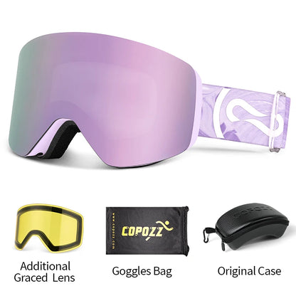 COPOZZ Winter Professional Men Women Ski Goggles Set Magnetic Quick-Change Double Layers Anti-Fog Snowboard Goggles Adults
