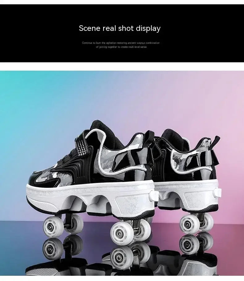 NEW children's sports roller skates deformation shoes 4 four-wheeled roller skates adult runaway shoes student deformation wheel
