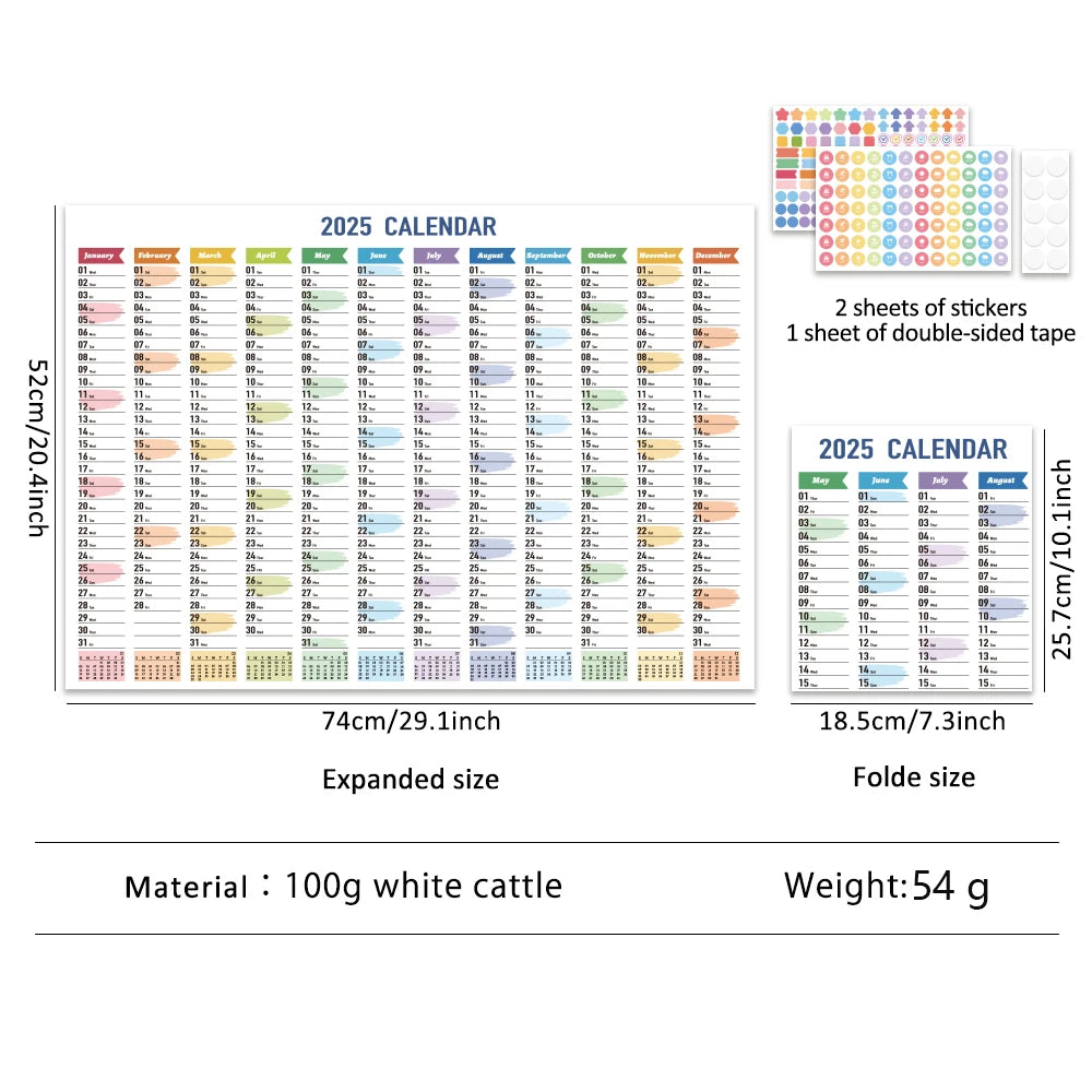1 pc 2025 Colorful Large Size Paper Wall Calendar With Stickers And Tapes 365 Days Calendar Of The Year Planner Memo Schedules ALPENZO