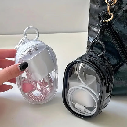 2pcs Multifunctional Clear Data Cable Storage Box Outdoor Travel Headset Storage Bag Data Cable Round Storage Bag