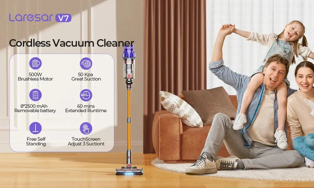 Laresar V7 500W 50KPA Suction Power Cordless Vacuum Cleaner  Handheld smart Home appliance Removable Battery Dust Cup - ALPENZO