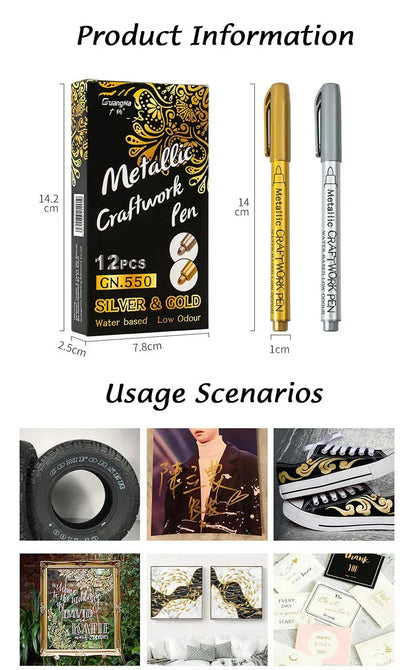 1/2Pcs Brush Metallic Marker Pens Gold Silver Permanent Art Markers Crafts Scrapbooking Painting Stationery School Supplies ALPENZO