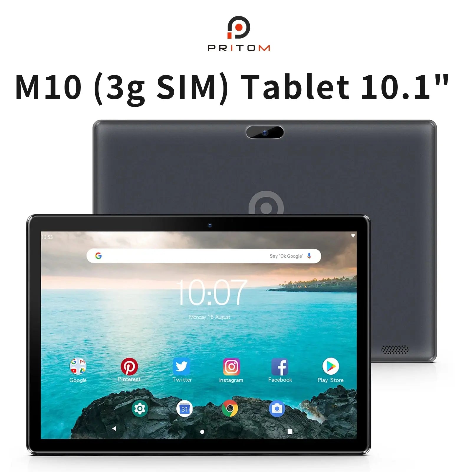PRITOM 10 Inch Tablet PC with SIM Slot Android 13 64 GB Quad Core Touch Screen WiFi GPS Support 3G Phone Call - ALPENZO