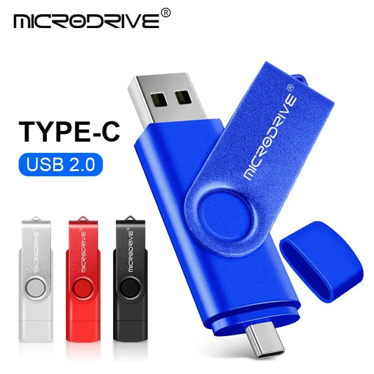 Metal USB Flash Drive 128GB 64GB 32GB High Speed 16GB 8GB Pen Drive Smart Phone  OTG  2 IN 1 Memoria Usb Stick Type C Usb 2.0 - ALPENZO