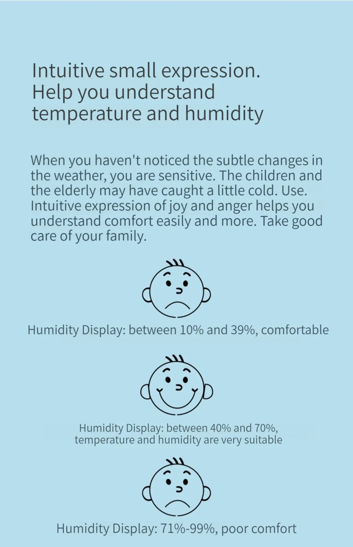 Humidity sensor, indoor thermometer, hygrometer, temperature and humidity monitor, with LCD display screen, displaying Celsius t - ALPENZO