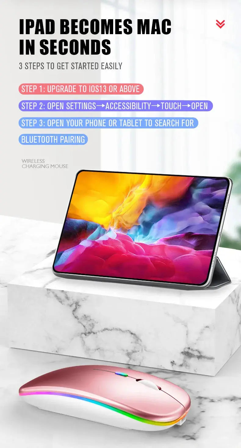 Tablet Phone Computer Bluetooth Wireless Mouse Rechargeable RGB Backlight Mice for iPad PC Laptop Tablet Phone 2.4GHz USB Mouse - ALPENZO