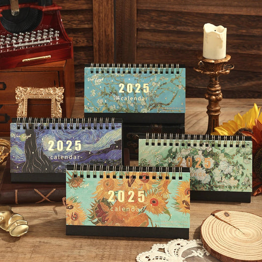1 pc 2025 Vintage Painting Coil Desk Calendar With Memo Notes Tabletop Flip Schedule Monthly Calendar For Home Office School ALPENZO