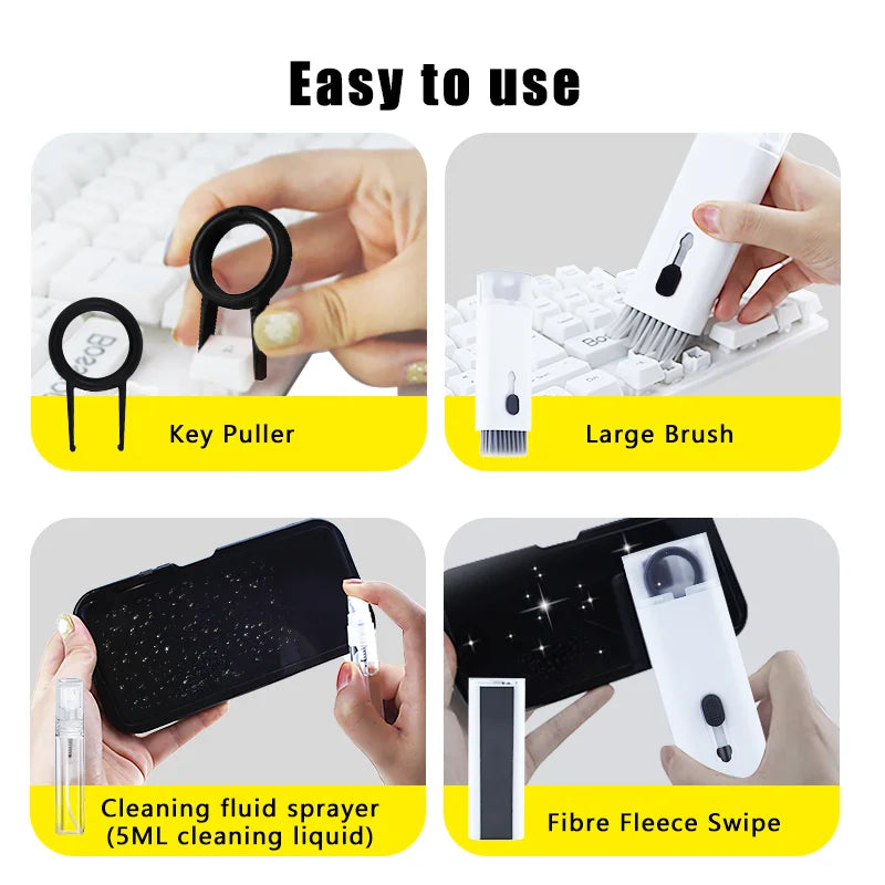 7-in-1 Computer Keyboard Cleaner Brush Screen cleaning Spray Bottle Set Earphones Cleaning Pen Cleaning Tools Keycap Puller ALPENZO
