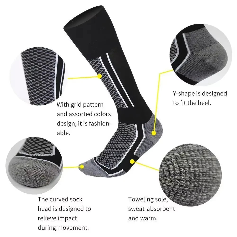 DIZETION 1 Pair Winter Warm Thickening Ski Stockings Hiking Socks For Women Men Children Outdoor Anti-Cold High Sports Stockings