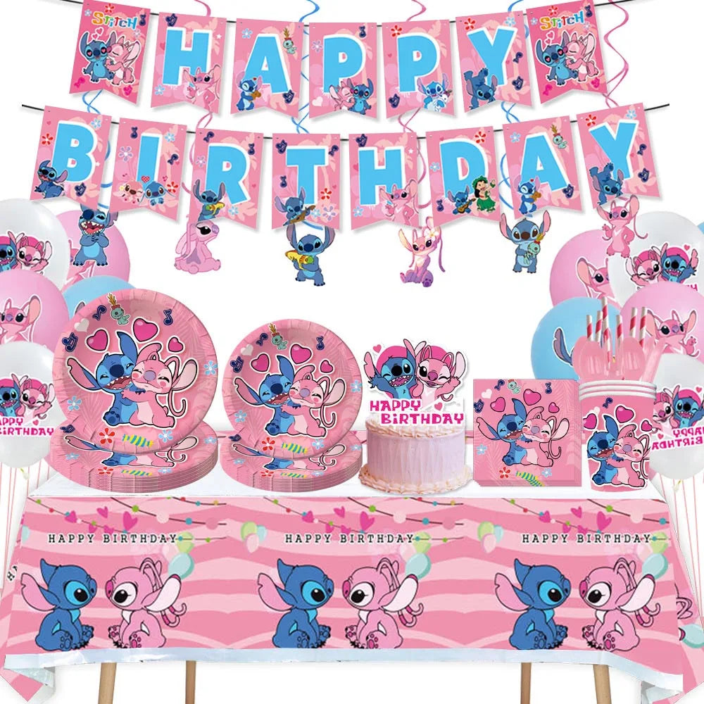 Disney Pink Lilo&Stitch Birthday Party Decorations Disposable Plate Angel Balloon Baby Shower Girls Birthday Party Supplies ALPENZO